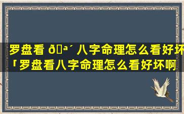 罗盘看 🪴 八字命理怎么看好坏「罗盘看八字命理怎么看好坏啊 🐞 」